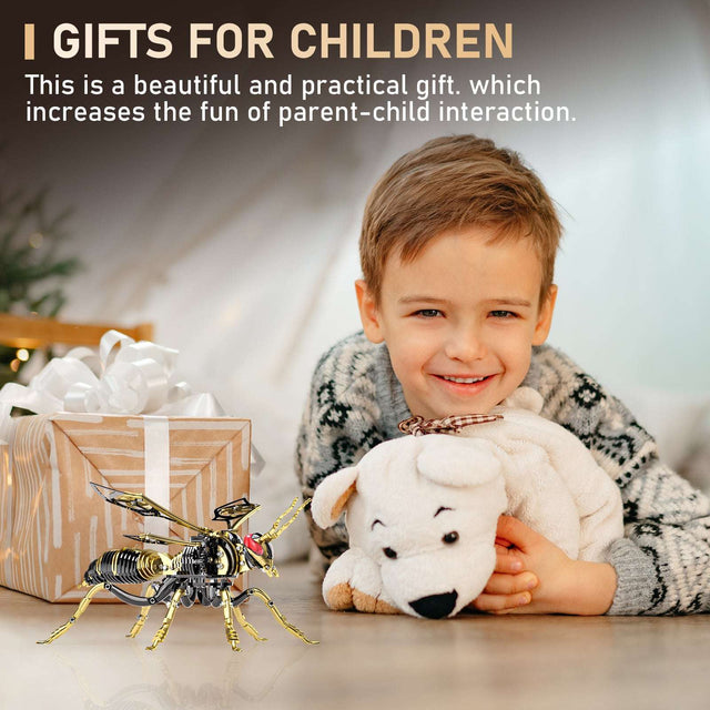 3D Wasp Stainless Steel Insects Puzzle Model Kit DIY Mechanical Animal Toys Gift(BlackGold)