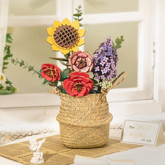 Flower Bouquet DIY 3D Wooden Puzzle Floral Craft Kit Creative Home Decor Gift