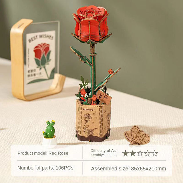Flower Bouquet DIY 3D Wooden Puzzle Floral Craft Kit Creative Home Decor Gift