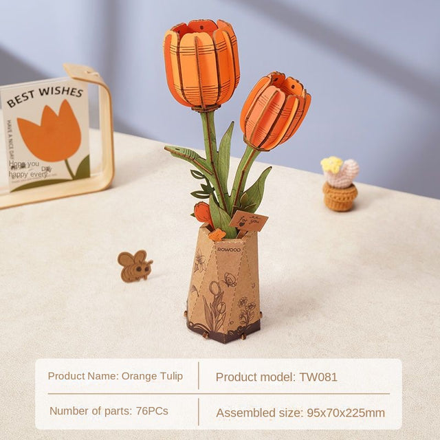 Flower Bouquet DIY 3D Wooden Puzzle Floral Craft Kit Creative Home Decor Gift