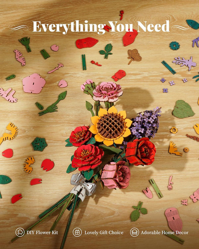 Flower Bouquet DIY 3D Wooden Puzzle Floral Craft Kit Creative Home Decor Gift
