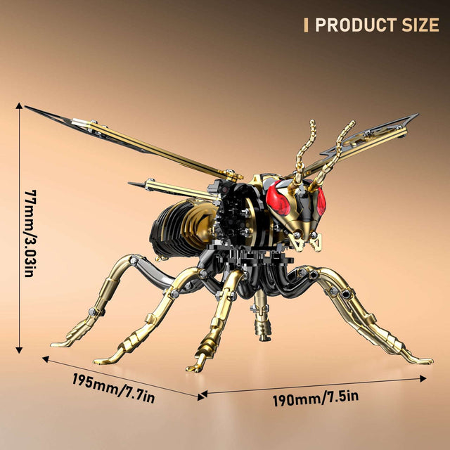 3D Wasp Stainless Steel Insects Puzzle Model Kit DIY Mechanical Animal Toys Gift(BlackGold)
