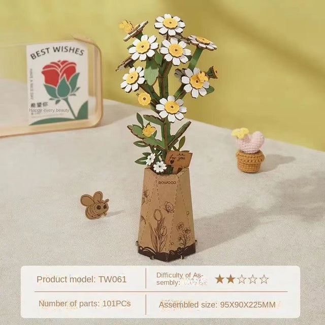 Flower Bouquet DIY 3D Wooden Puzzle Floral Craft Kit Creative Home Decor Gift