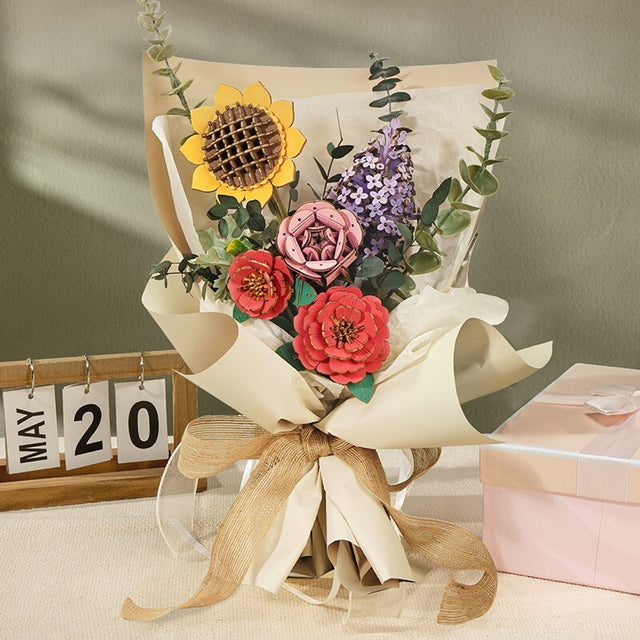 Flower Bouquet DIY 3D Wooden Puzzle Floral Craft Kit Creative Home Decor Gift