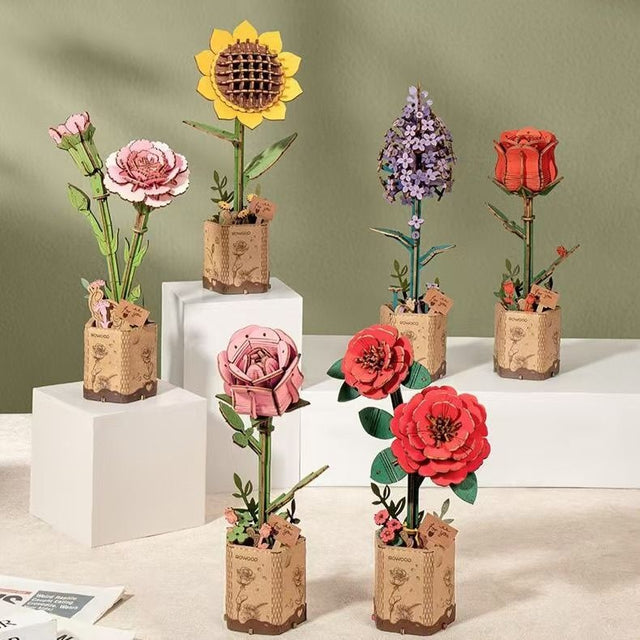 Flower Bouquet DIY 3D Wooden Puzzle Floral Craft Kit Creative Home Decor Gift