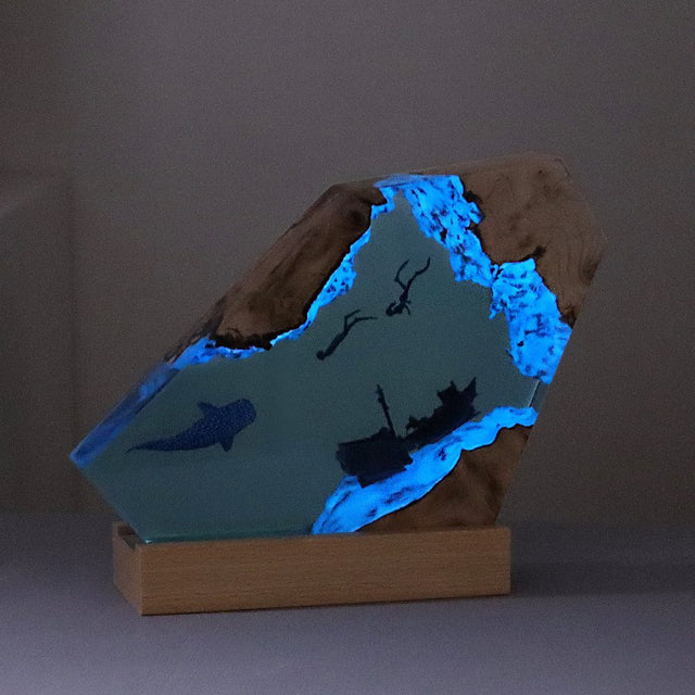 Ocean Resin Night Light Handmade Wooden Table Ornaments Lamp for Home Decor