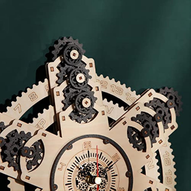 3D Wooden Wall Clock Puzzle DIY Mechanical Quartz Kit Calendar Model Home Decor