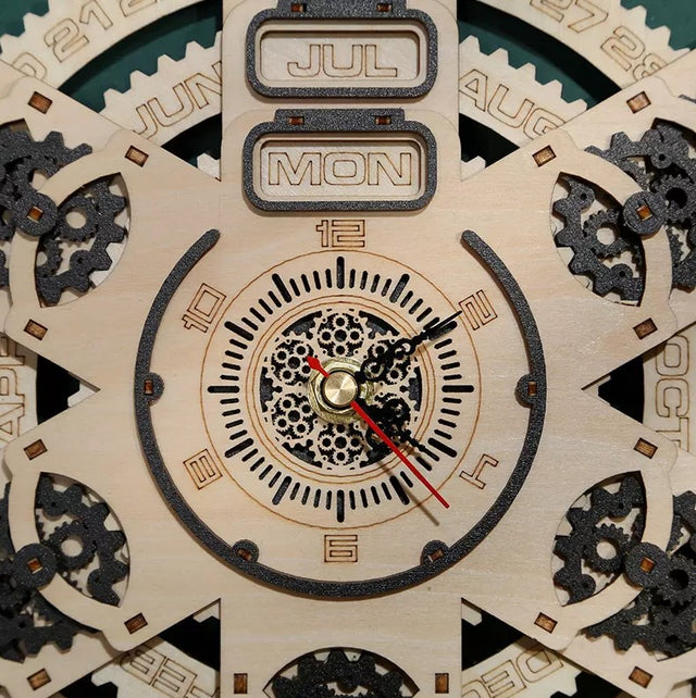 3D Wooden Wall Clock Puzzle DIY Mechanical Quartz Kit Calendar Model Home Decor