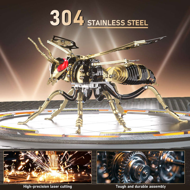 3D Wasp Stainless Steel Insects Puzzle Model Kit DIY Mechanical Animal Toys Gift(BlackGold)