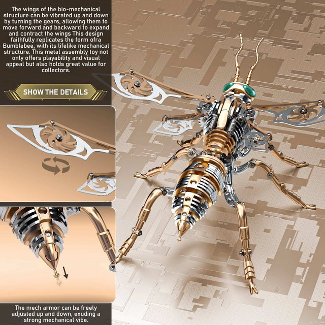 3D Wasp Stainless Steel Insects Puzzle Model Kit DIY Mechanical Animal Toys Gift(RoseGold)