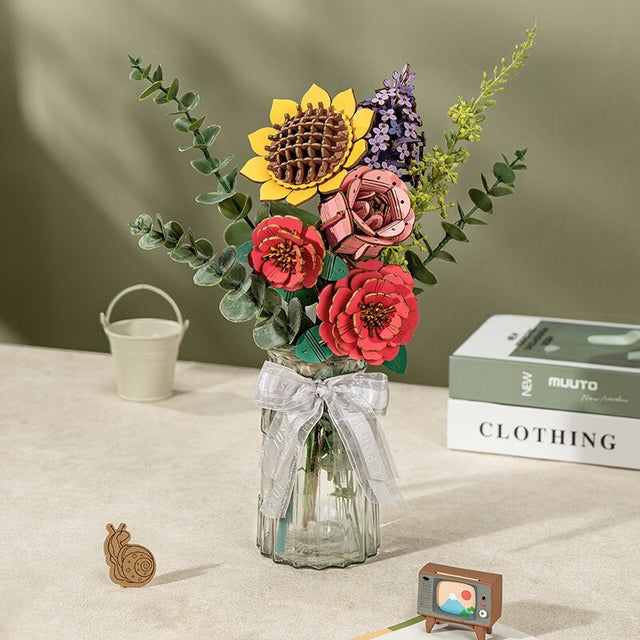 Flower Bouquet DIY 3D Wooden Puzzle Floral Craft Kit Creative Home Decor Gift