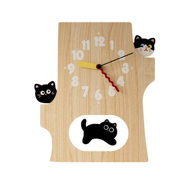 15 Inch Cute Cat Wall Clock Running Cat  Wooden Silent Clock for Room Decor Gift