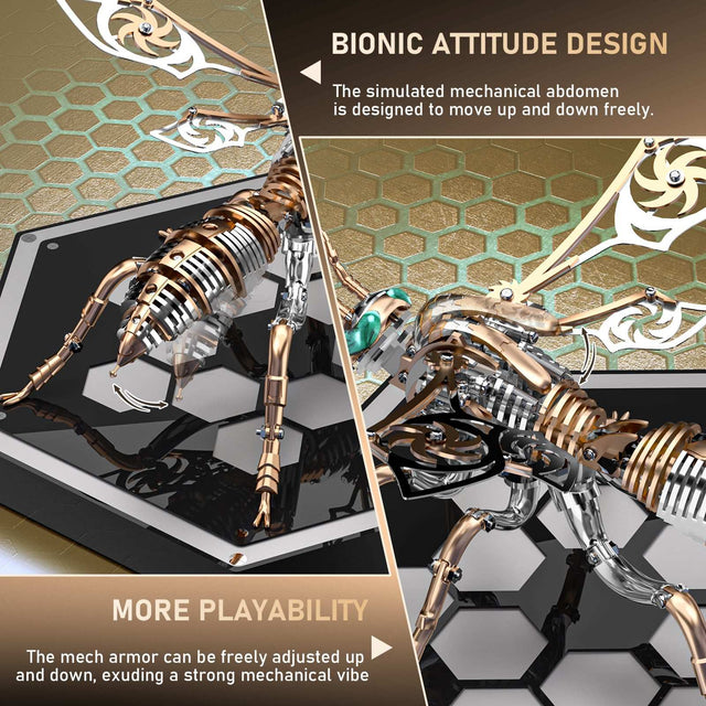 3D Wasp Stainless Steel Insects Puzzle Model Kit DIY Mechanical Animal Toys Gift（RoseGold）