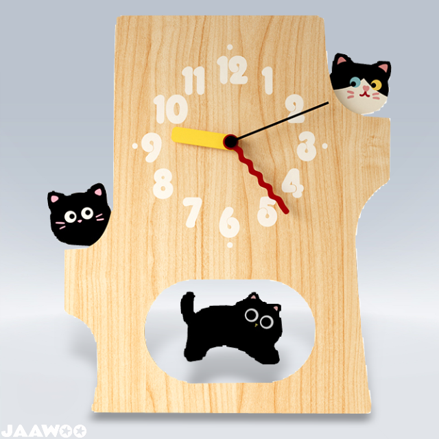 15 Inch Cute Cat Wall Clock Running Cat  Wooden Silent Clock for Room Decor Gift