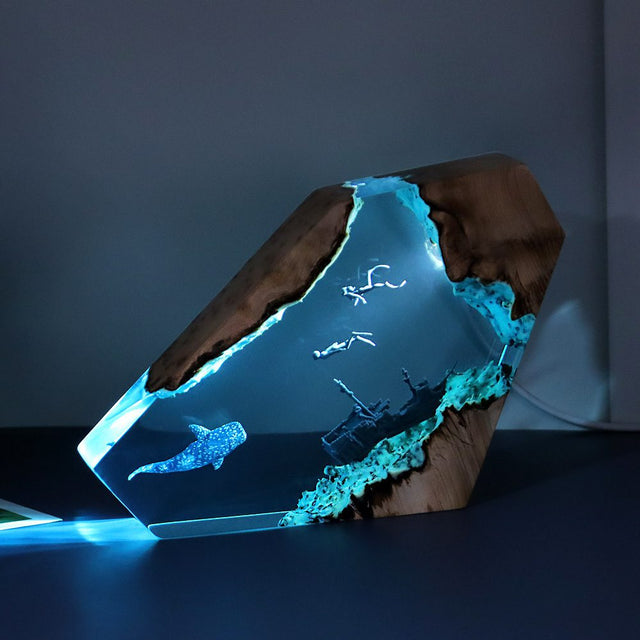 Ocean Resin Night Light Handmade Wooden Table  Ornaments  Lamp for Home Decor