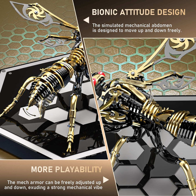 3D Wasp Stainless Steel Insects Puzzle Model Kit DIY Mechanical Animal Toys Gift（BlackGold）