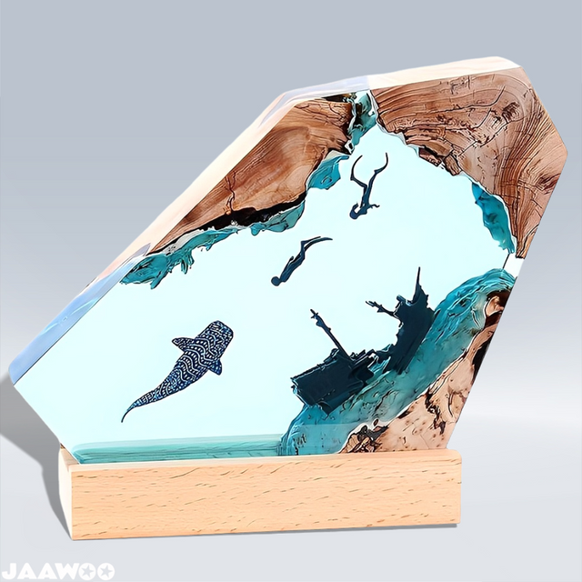 Ocean Resin Night Light Handmade Wooden Table  Ornaments  Lamp for Home Decor
