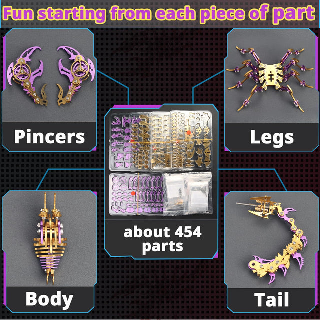 3D Metal Purple Gold  Scorpion King Assembly Educational Puzzle DIY Toy