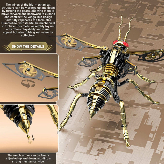 3D Wasp Stainless Steel Insects Puzzle Model Kit DIY Mechanical Animal Toys Gift（BlackGold）
