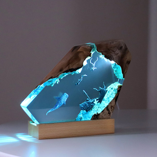 Ocean Resin Night Light Handmade Wooden Table  Ornaments  Lamp for Home Decor
