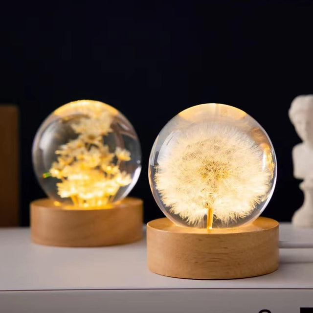 Flower Crystal Night Light Preserved Flower LED Light Dandelion Glass Ball Lamp
