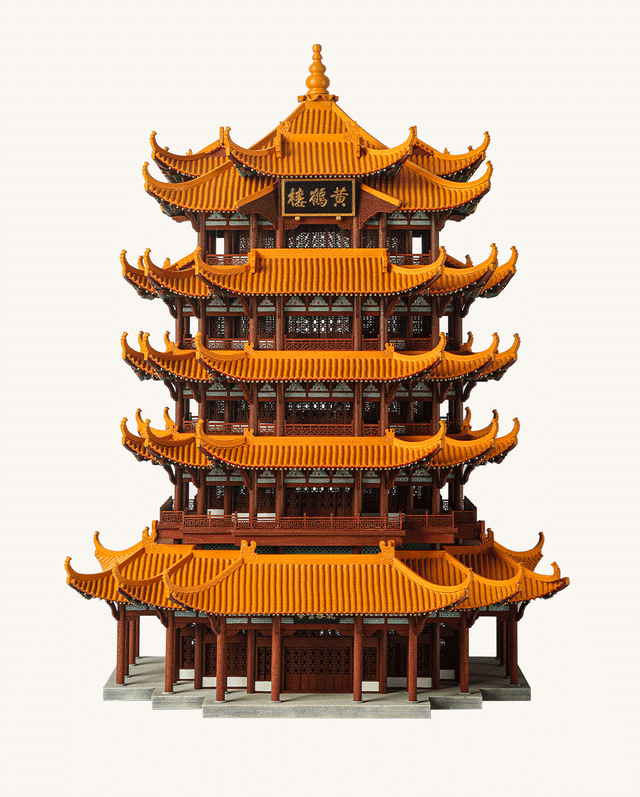 Huang He Lou  Wooden Building 3D Puzzles Mortise and Tenon DIY Model Kit