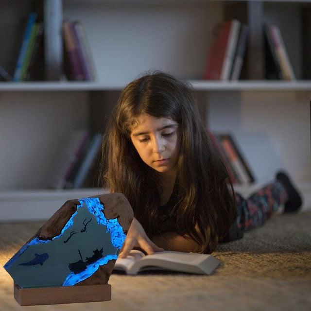 Ocean Resin Night Light Handmade Wooden Table  Ornaments  Lamp for Home Decor