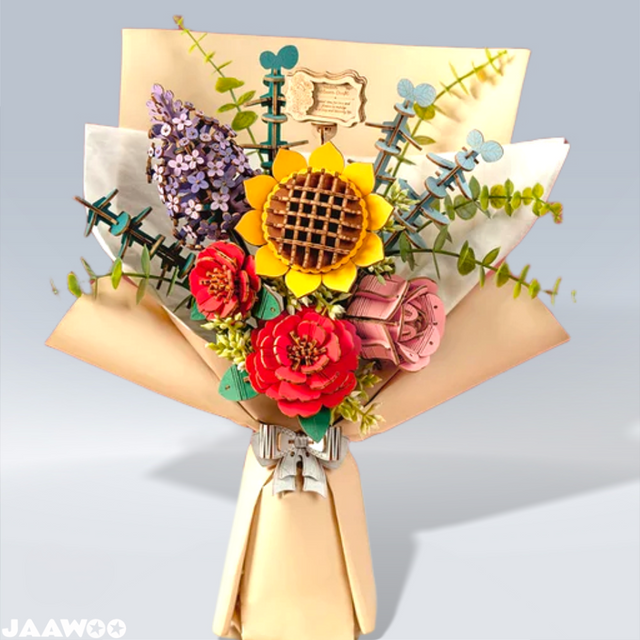 Flower Bouquet DIY 3D Wooden Puzzle  Floral Craft Kit  Creative Home Decor Gift